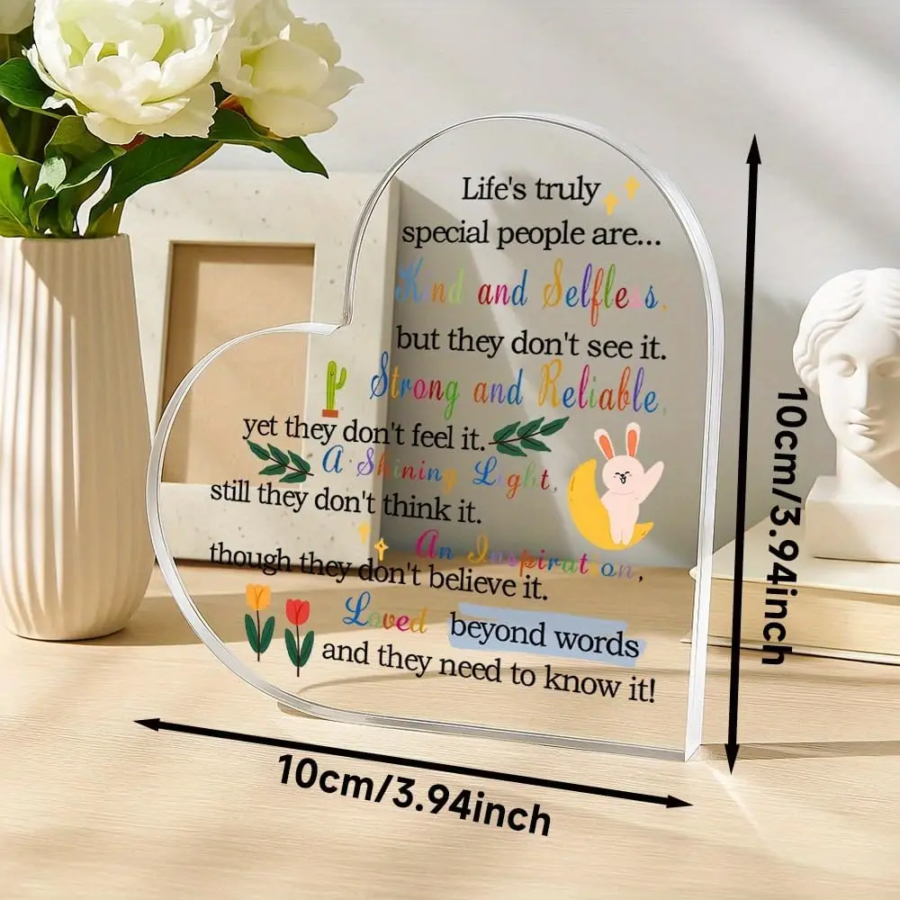 Life's Truly Special People Heart Acrylic Plaque, Colorful Text Cartoon Bunny Inspirational Encouragement Desk Keepsake Gift