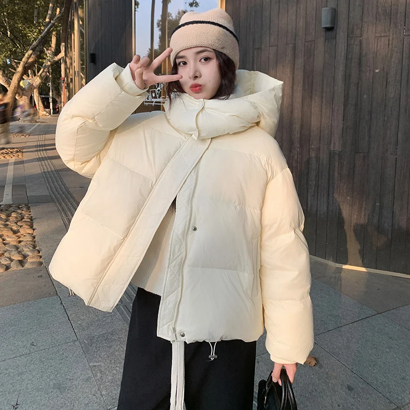 

2025 Korean Cotton Parkas Women Winter Loose Thicken Warm Hooded Jacket Fashion All Match Puffy Zip Up Cotton Padded Coat Woman