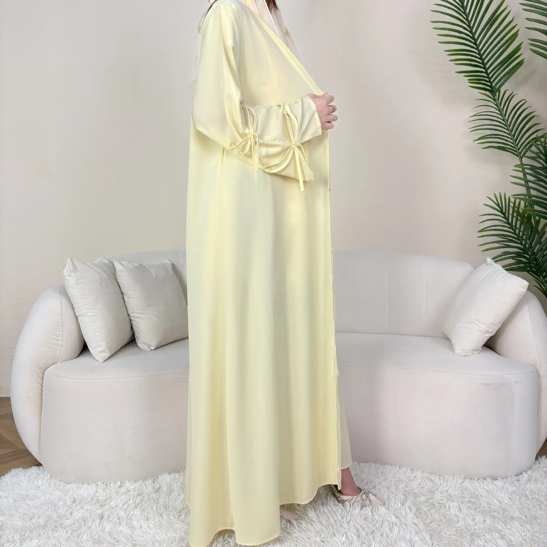 Eid Abayas for Women Muslim Dress Bow Cardigan Jalabiya Ramadan Dubai Kebaya Caftan Marocain Femme Robe Kimono Kaftan Vestidos