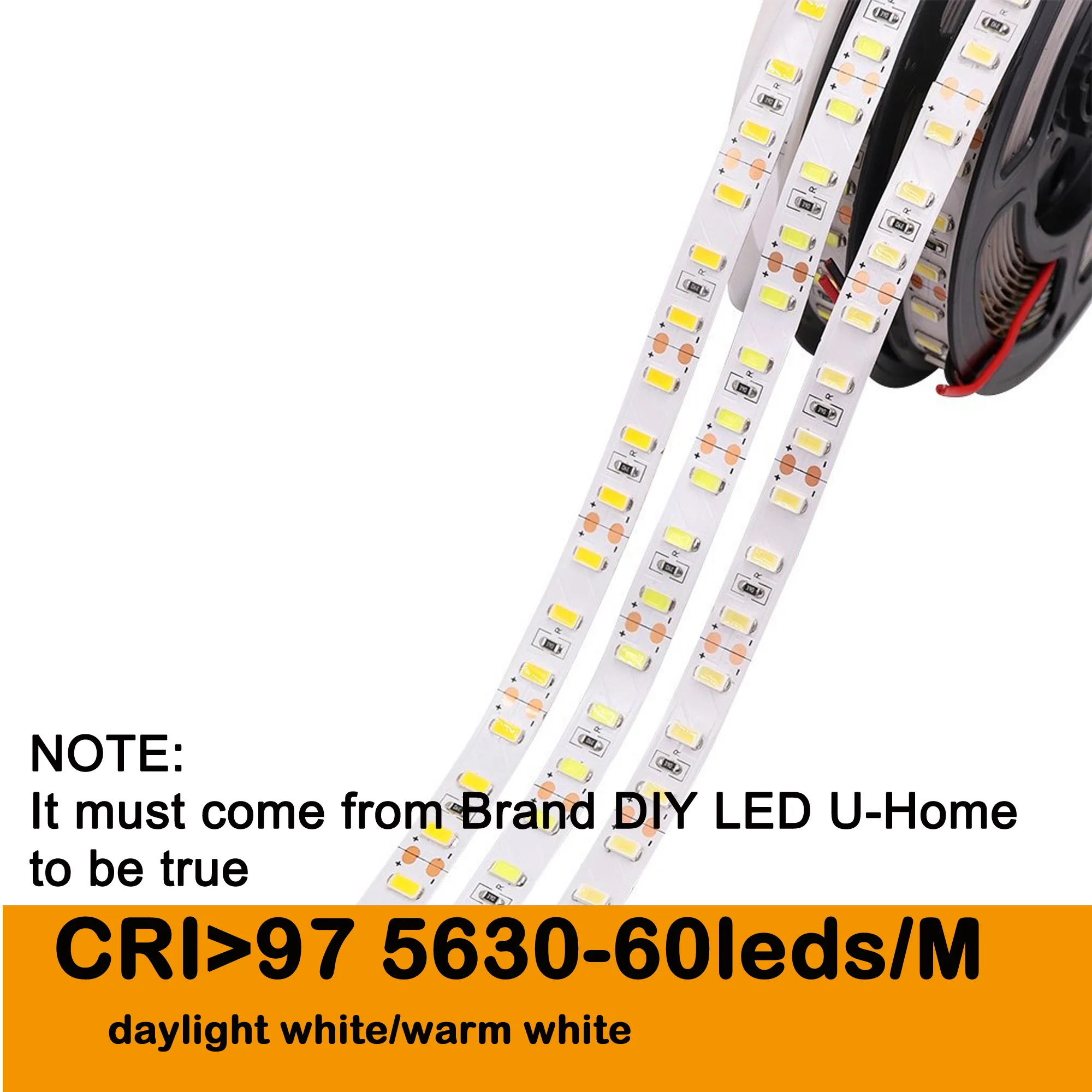 

DIY LED U-HOME 25M(5 Reels) High CRI Ra 97+ LED Strip Lights SMD5630 Daylight White 5500K-6000K for DIY Home LED Light