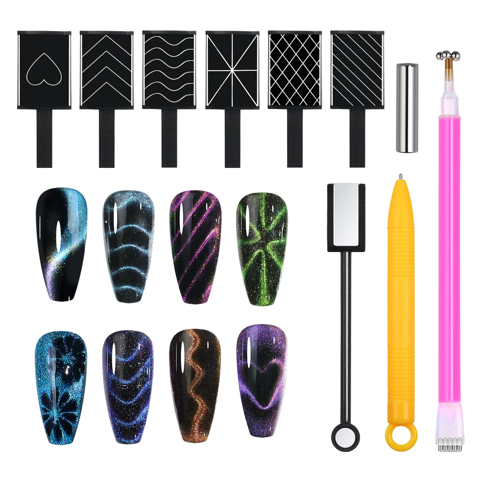 10pcs Nail Art Magnetic Wand Pen Set for 3D Cat Eye Gel Painting Nail Art Magnetic Wand UV/LED Gel Polish Nail Art Design Tools