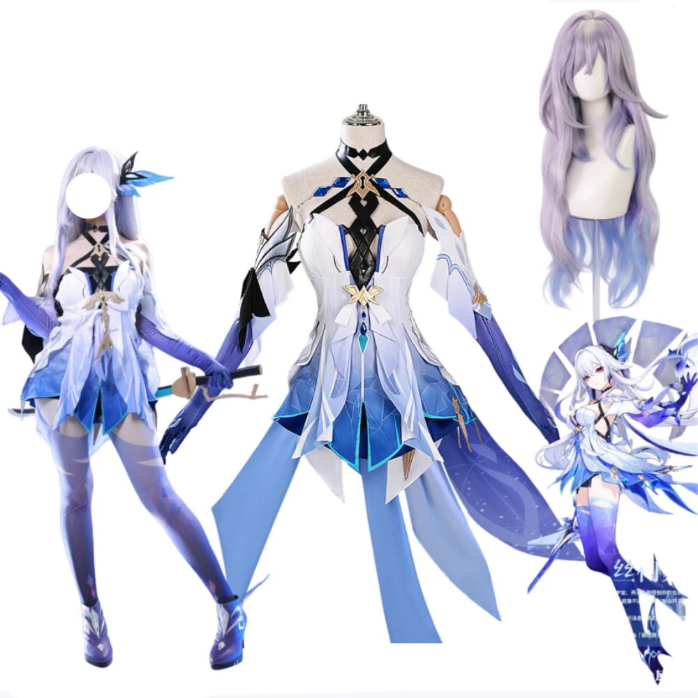 

Genshin Impact Skirk Abyss Dark Star Cosplay Exquisite Dress Full Set with Wig Accessories Adult Women Halloween Game Outfit