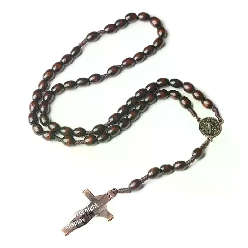 Handmade Car Ornament 33 Wood Beads Rosary Necklace Religious Necklace for Auto Rearview Mirror Decoration