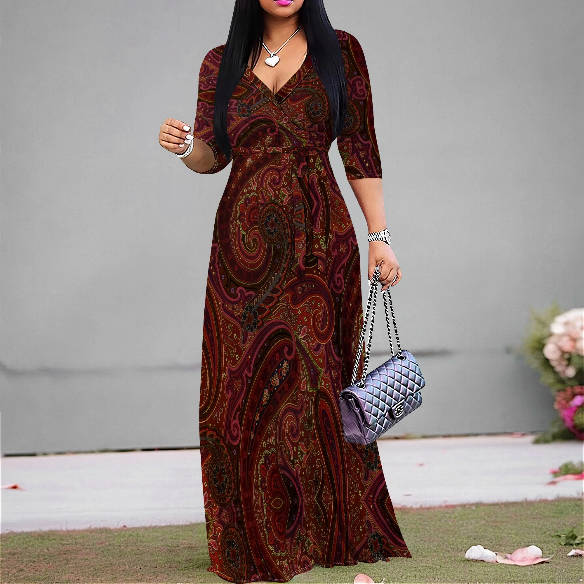 

Elegant Floral Wrap Maxi Dress - S-3XL | Perfect for Formal Events, Dinner Dates & Evening Gatherings