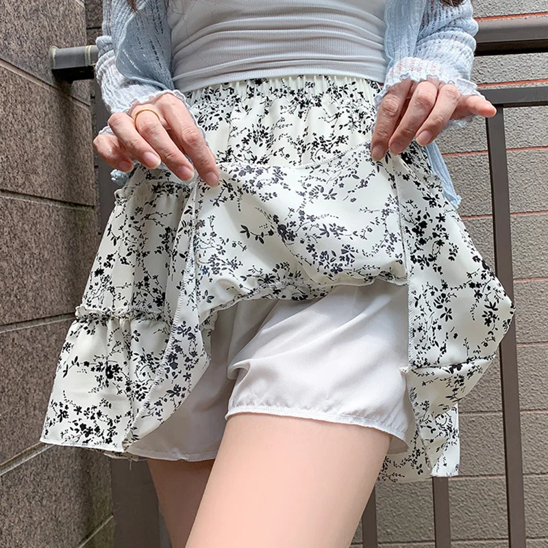 Summer Chiffon Print Mini Skirts Women Korean Patchwork Elastic Waist A Line Skirt Woman 2025 Beach Vacation Cake Skirts Female