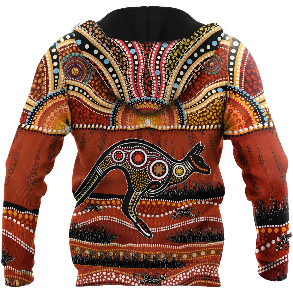 Aboriginal Australia Kangaroo running Lizard Art 3D Printed Autumn Men Hoodies Unisex Casual Zip Pullover sudadera hombre ADW16