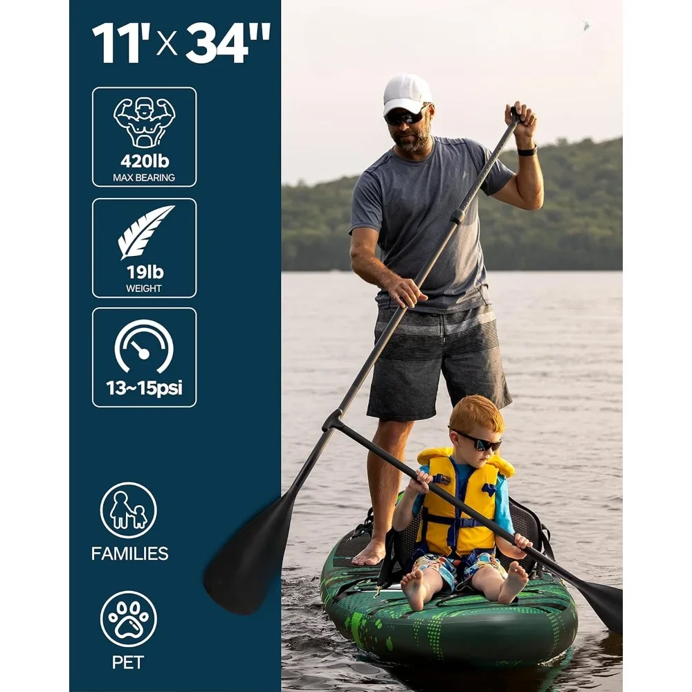 Inflatable Vertical Paddle Board, Ultra Wide SUP Inflatable Paddle Board, 15 D-rings, 3 Detachable Fins, Double Acting Pump