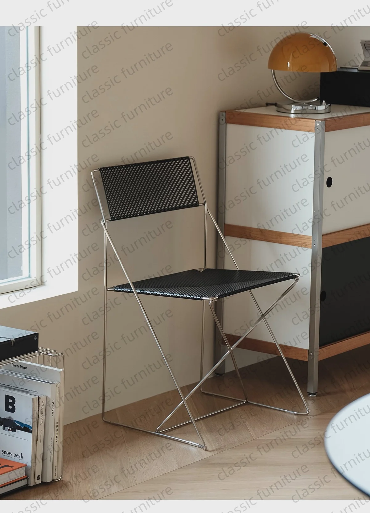 X Line كرسي طعام قابل للتكديس أسلاك الفولاذ المقاوم للصدأ مطلي بالكروم شبكة معدنية Panal بساطتها الدنمارك كرسي داخلي للمنزل #4
