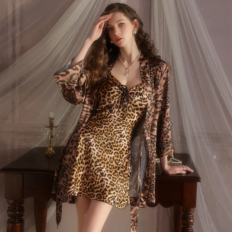 

Sweet Satin Backless Women's Nightgown Set with Strap Sleepwear Robe Comfortable Home Clothes 4458
