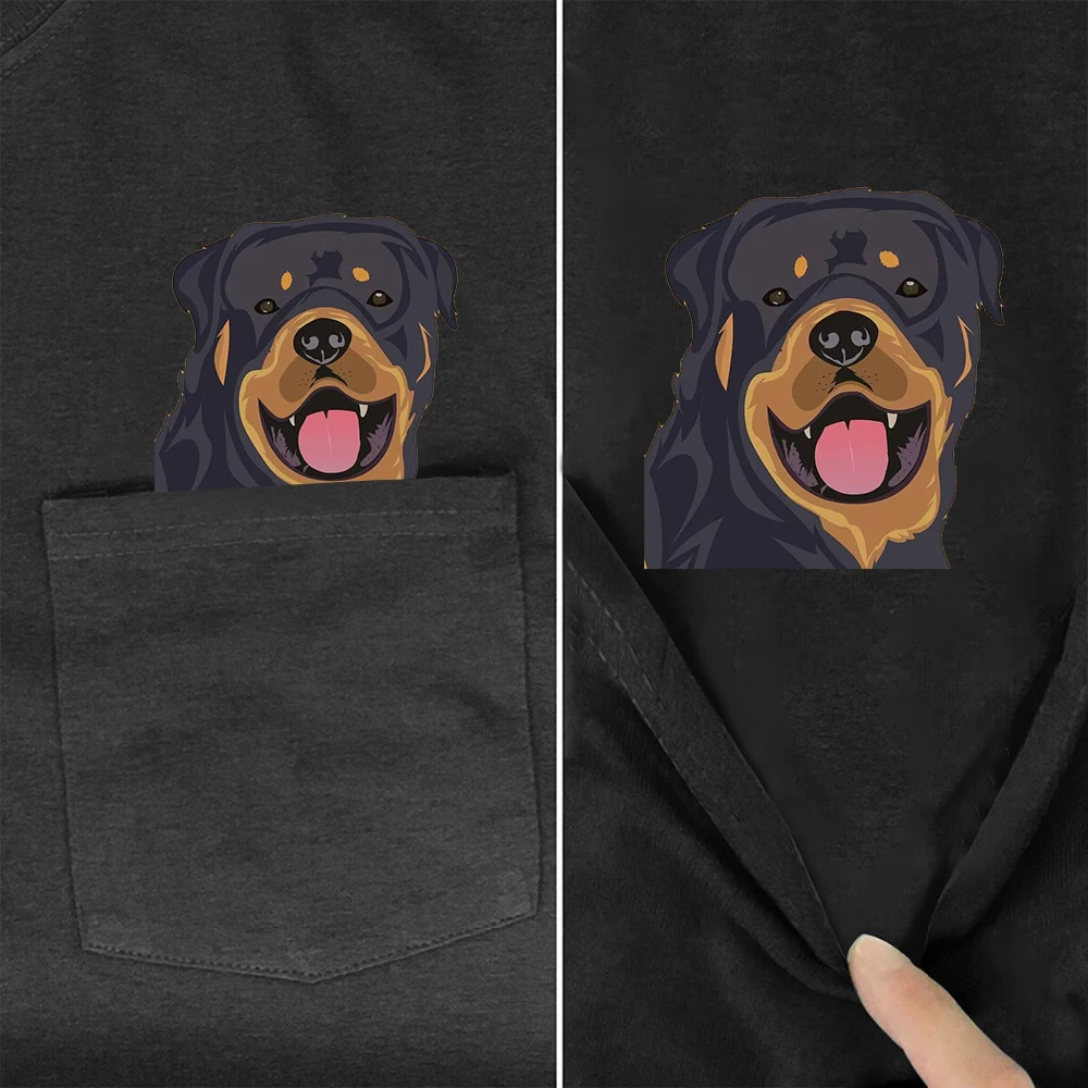 CLOOCL 100% Cotton T-shirts Fashion Cartoon Rottweiler puppy Pocket Tops Hip Hop Tees Summer O-neck Short Sleeve Woman Tshirts