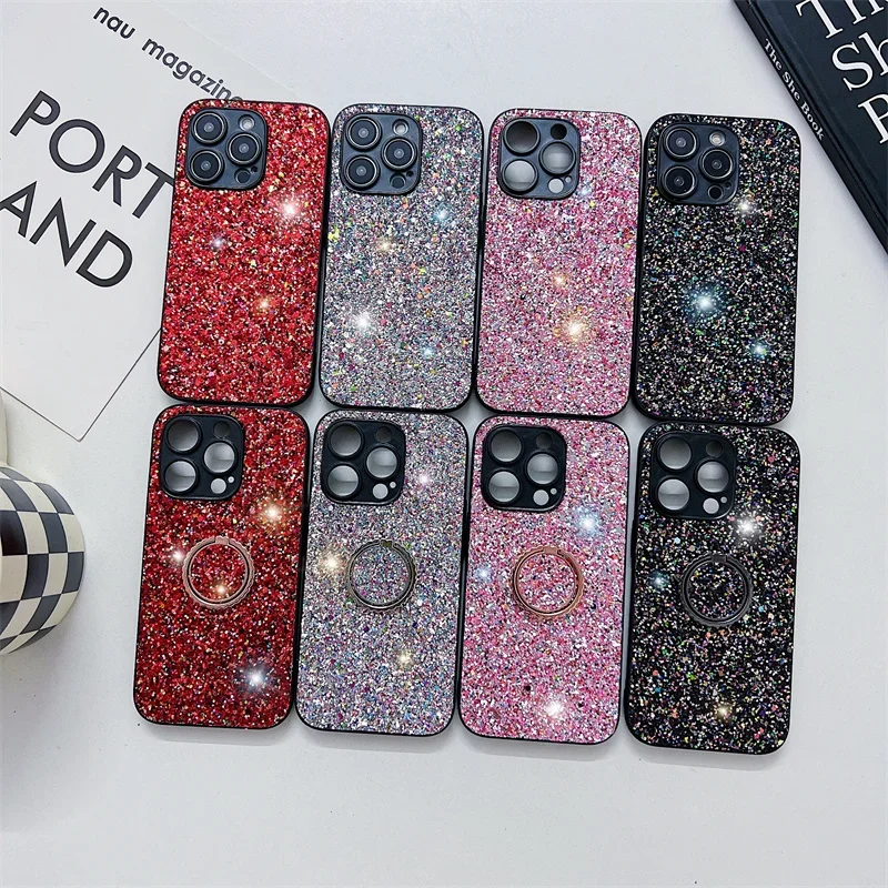 Glitter Ring Holder Case For Samsung Galaxy A55 A35 A25 A15 A05S A05 A54 A34 A14 A24 A04 A53 A13 A33 A23 A73 Hard PC Back Cover