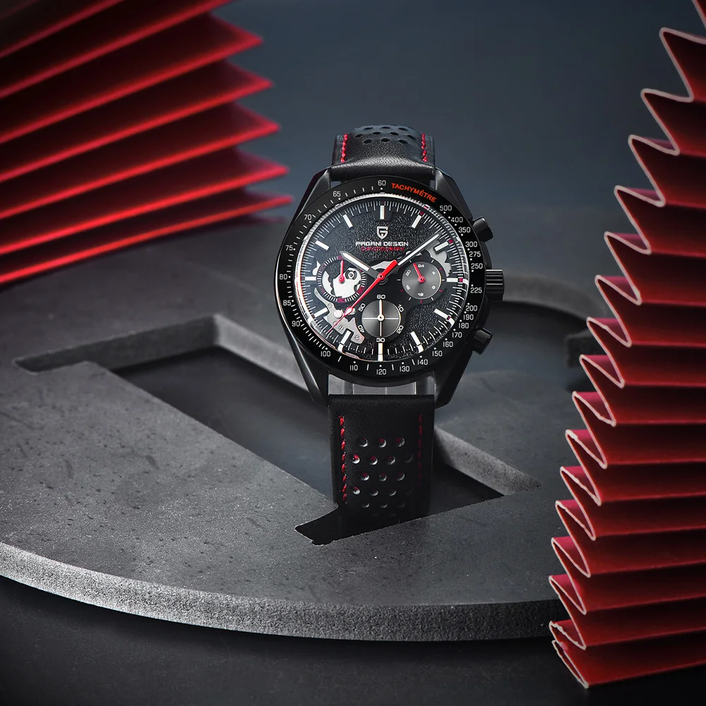 

Новые мужские часы Pagani Design Luxury Moon Watch 2026 года, красные кварцевые часы с сапфировым стеклом AR, спортивные, для дайвинга, скелетонизированный хронограф