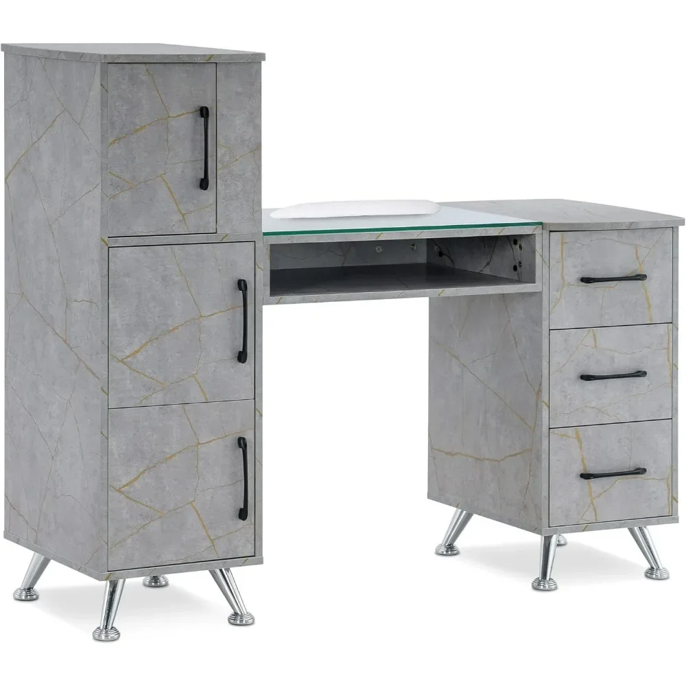 Manicure Table, Nail Makeup Desk with Drawers, Storage Beauty Salon Workstation 2611 (Gold&Grey)