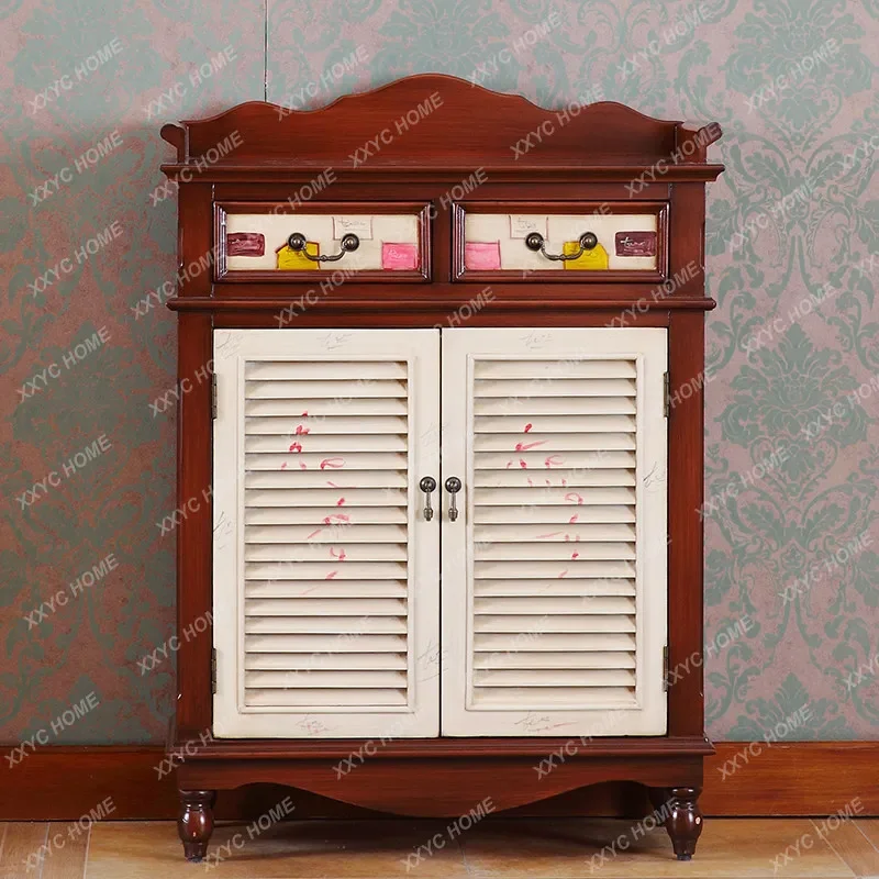 

Blinds breathable shoe cabinet hand-painted dining side cabinet solid wood retro locker