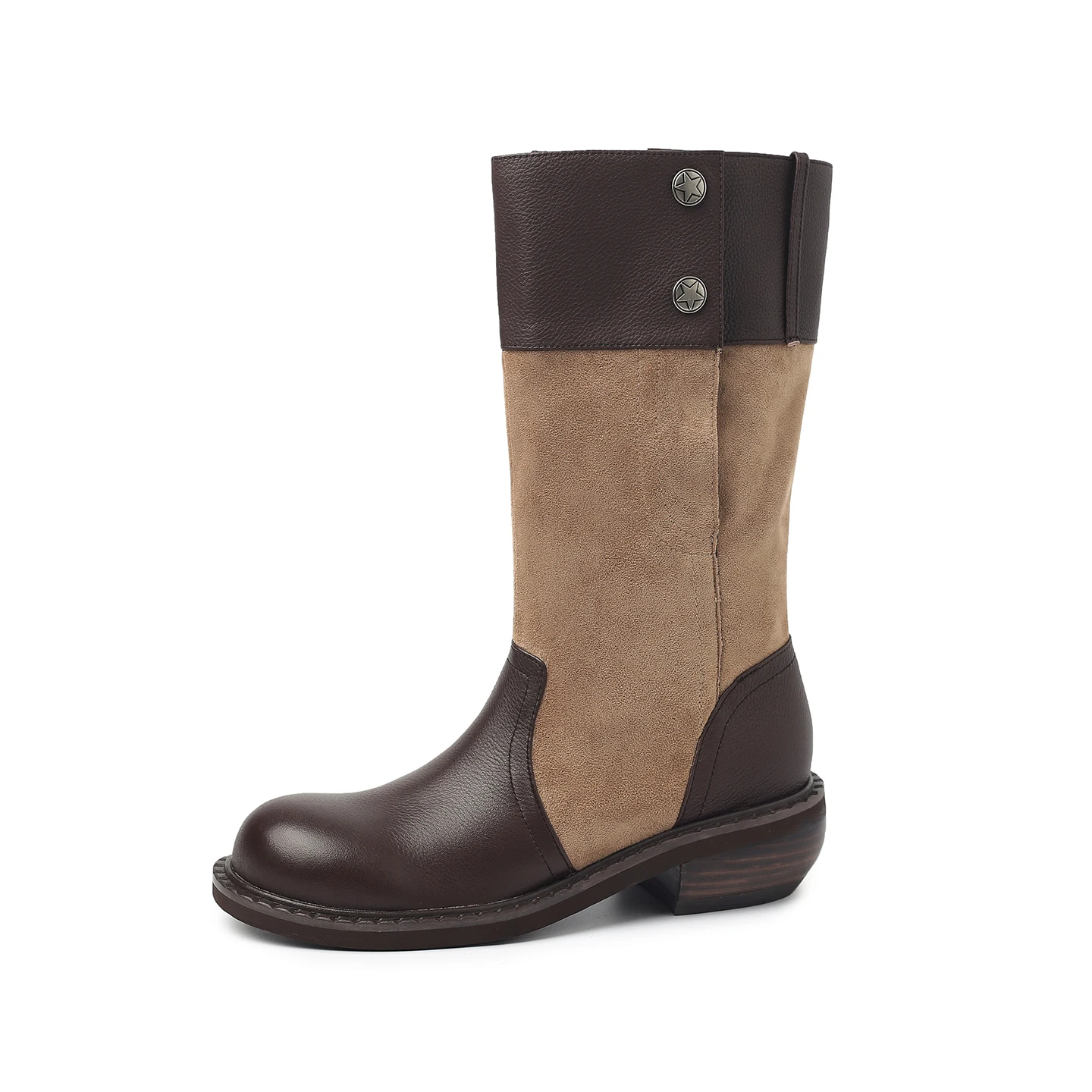 ArdenFurtado Buckle Knee High Boots Metal Buckle Fashion Retro Middle Heel Knee Boots Women's Boots Knee High Boots Large 42
