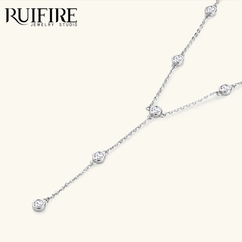 RUIFIRE S925 فضة مويسانيتي قلادة قلادة سلسلة طويلة قطرة للنساء الذكرى عيد ميلاد غرامة مجوهرات هدايا GRA