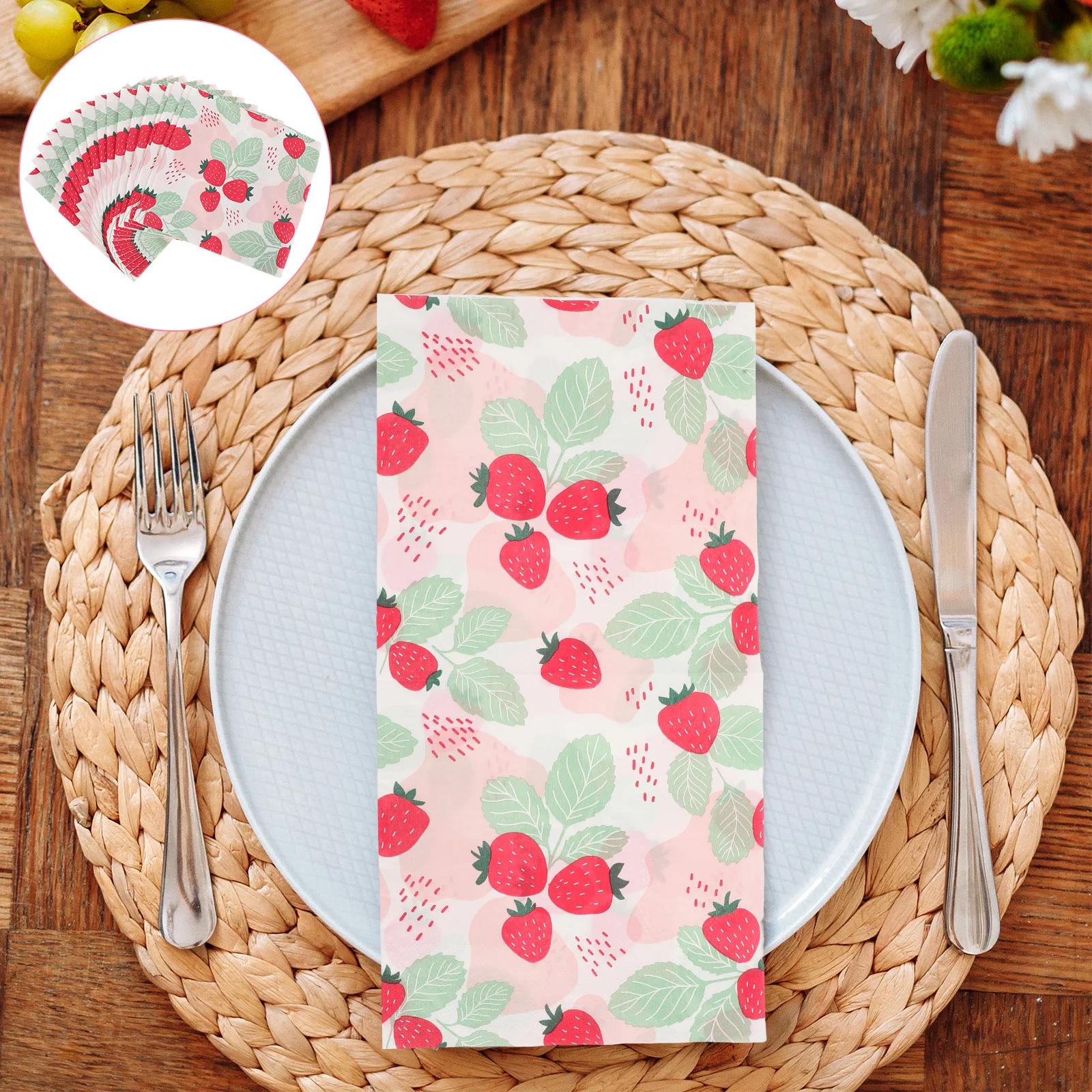 Servilletas de papel desechables con estampado de fresas, suministros de fiesta para banquete, uso diario, 20 hojas