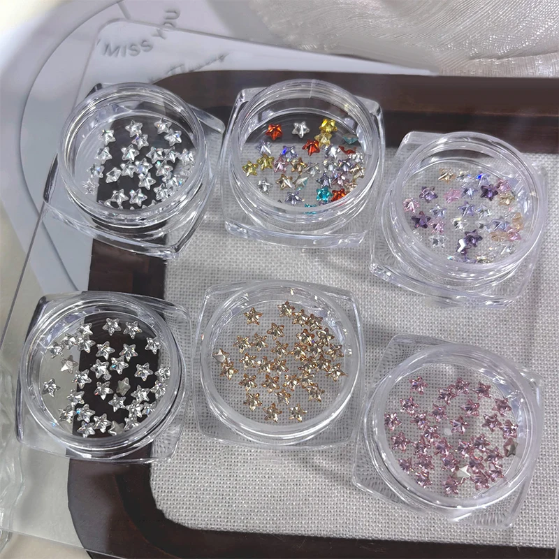 1Box 30Pcs Sparkling Pentagram Zircon Nail Charms Minimalist Flatback Rhinestones 3mm Multi-color Mini Star Gems Nail Art