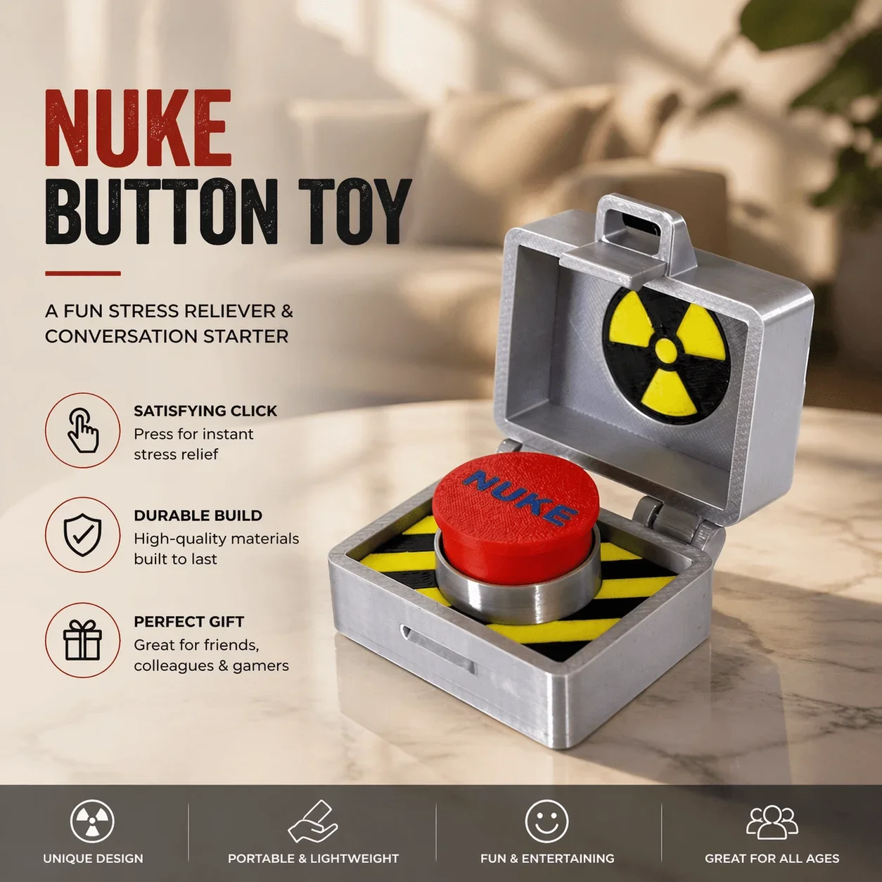 Simulated Missile Push Button, Stress-Relief Desktop Ornament, Fits Home Decor, Desk Decor, Car Accessories,Party Gifts