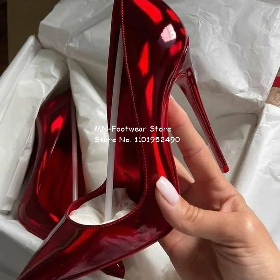 Women Pointed Toe Stiletto Shalliow Pumps Slip on Patent Leather Red Dress Shoes High Heels Party Shoes Plus Size Sale 47% 0ff