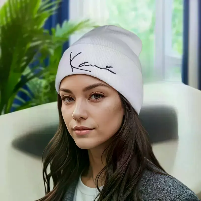 قبعة كارل كاني الرجعية المطرزة محبوك للرجال والنساء الشتاء الدفء مقنعين محبوك قبعة #3