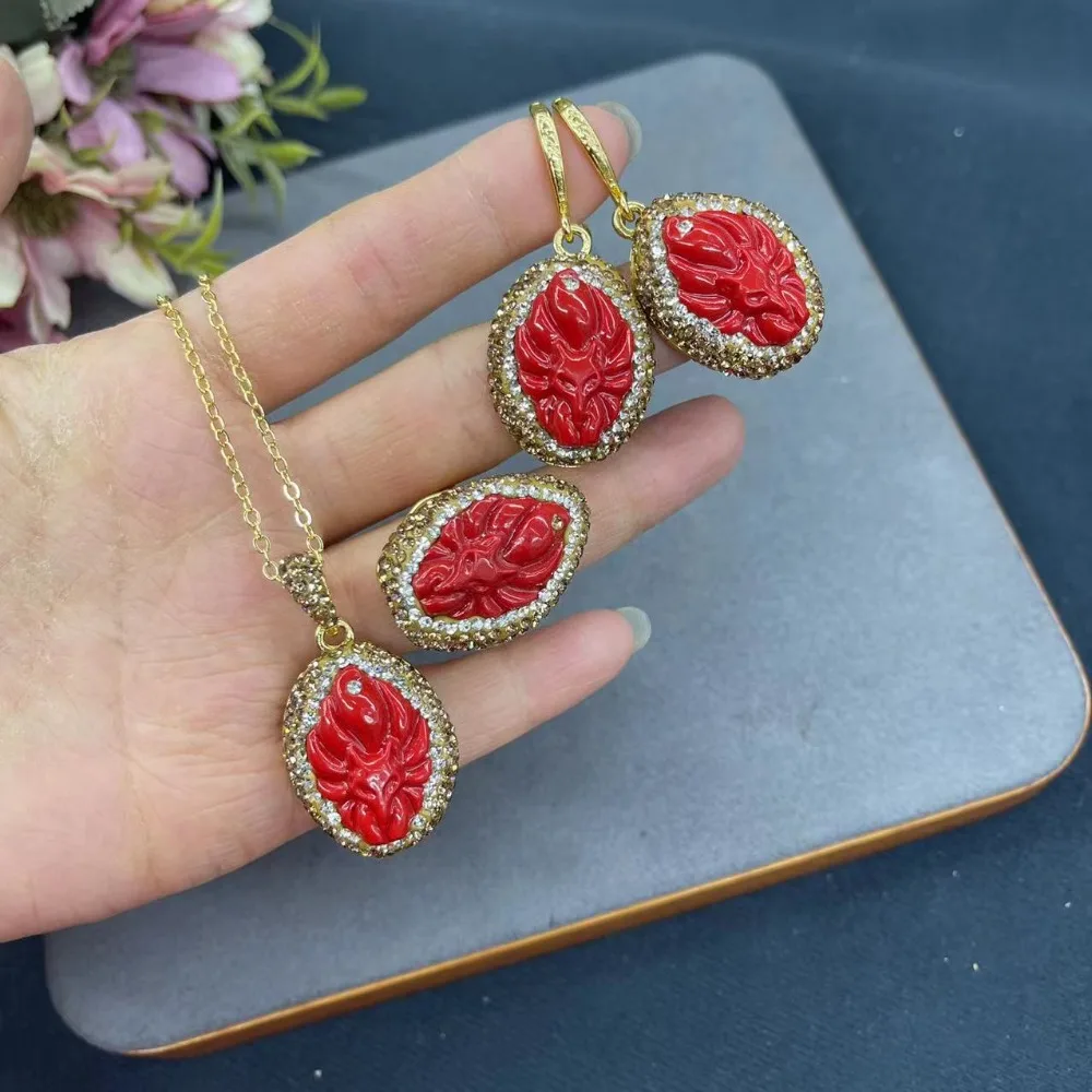 

New Cinnabar Women's Jewelry Three Piece Set, Simple and Trendy Ladies' Clothing, Banquet Accessories, Exquisite Jewelry