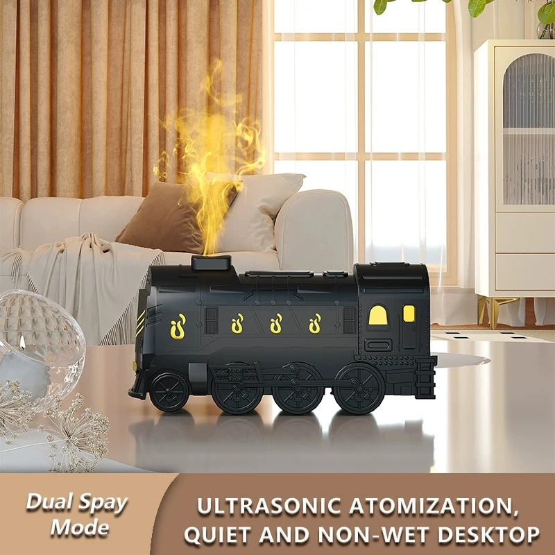 Novelty Steam Train Humidifier 300ml Remote Essential Oil Aroma Diffuser with Color Light, Ultra Quiet, Auto-Off, Creative Decor