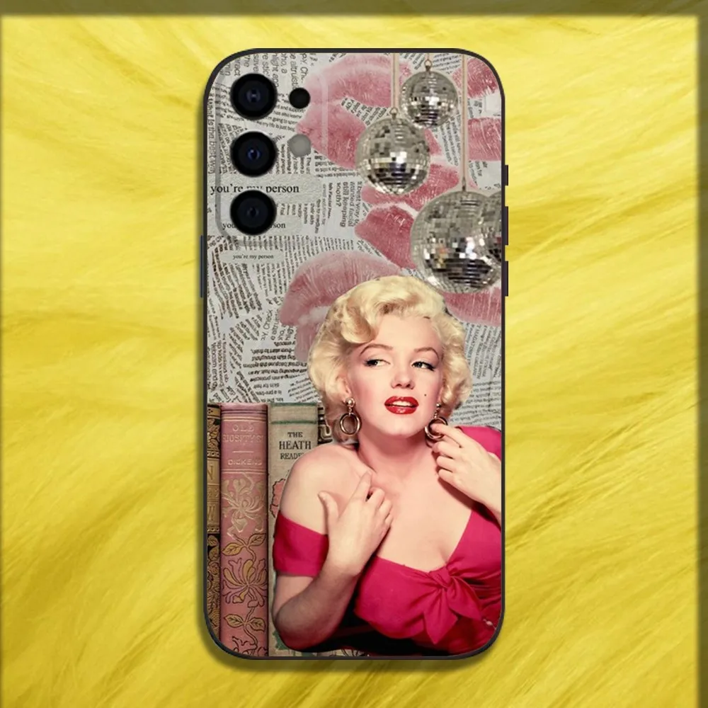 M-Marilyn modelo m-monroe funda de teléfono para Samsung S24,S21,S22,S23,S30,Ultra,S20,Plus,Fe,Lite,Note,10,9,5G funda suave negra