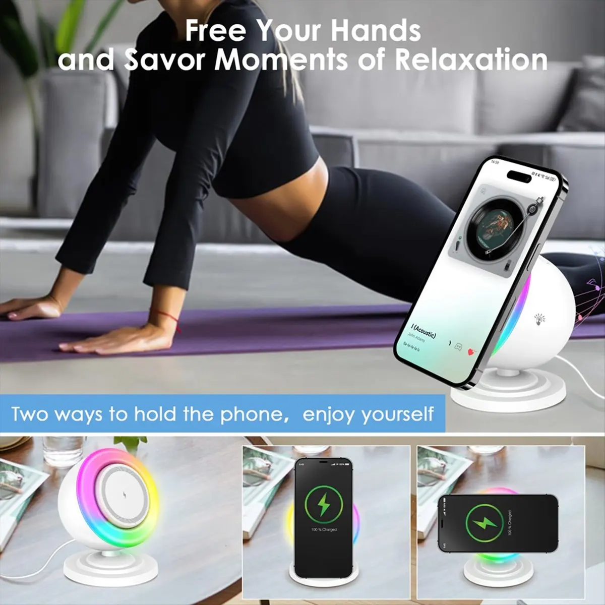 ccnim-磁気ワイヤレス充電器、4-in-1-ベッドサイドナイトライト、bluetoothスピーカー、タッチ調光rgbライト、スマホスタンド