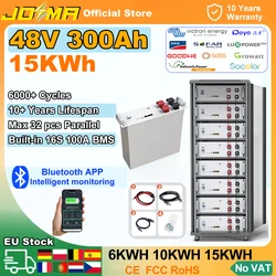 Bluetooth 48V 300Ah LiFePO4 Battery 200Ah 100Ah 6000+ Cycles 16S 200A BMS RS485 CAN Max 32pcs in Parallel Grade A Full Capacity