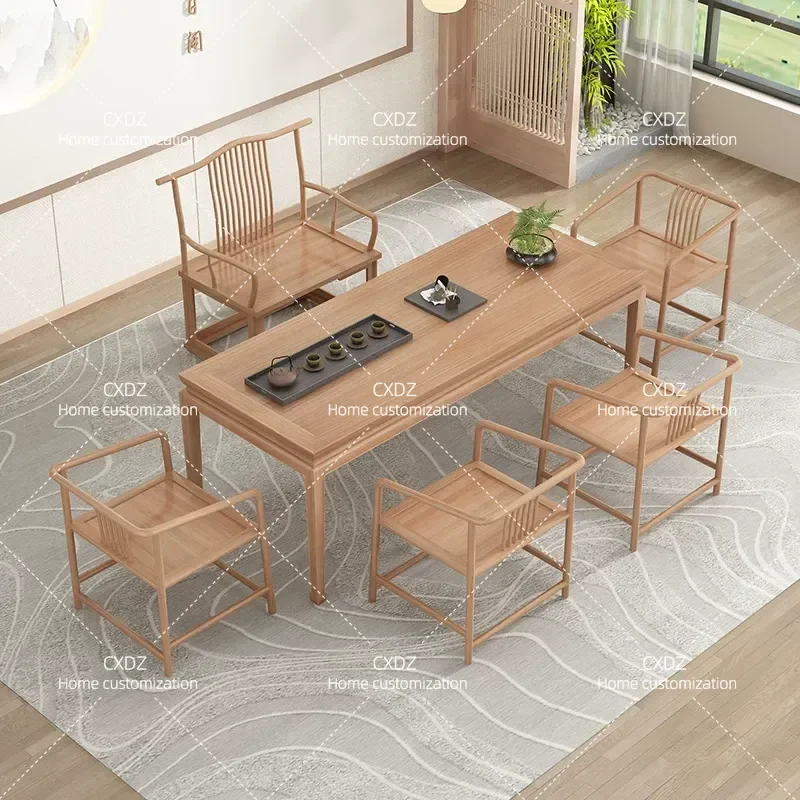 New Chinese Style Old Elm Tea Table and Chair Set Simple Solid Wood Kung Fu Tea Desk for Office Home 2026 New Arrival