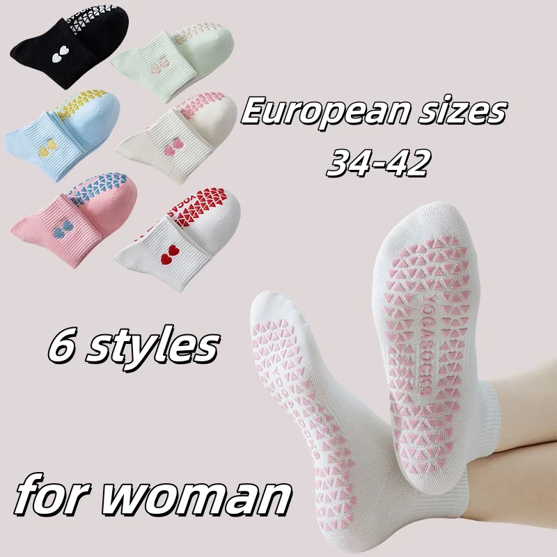 Europäische Größen 34-42, 4/6 Paar bestickte kurze Socken für Pilates-Yoga mit rutschfester und verschleißfester Unterseite, Damen