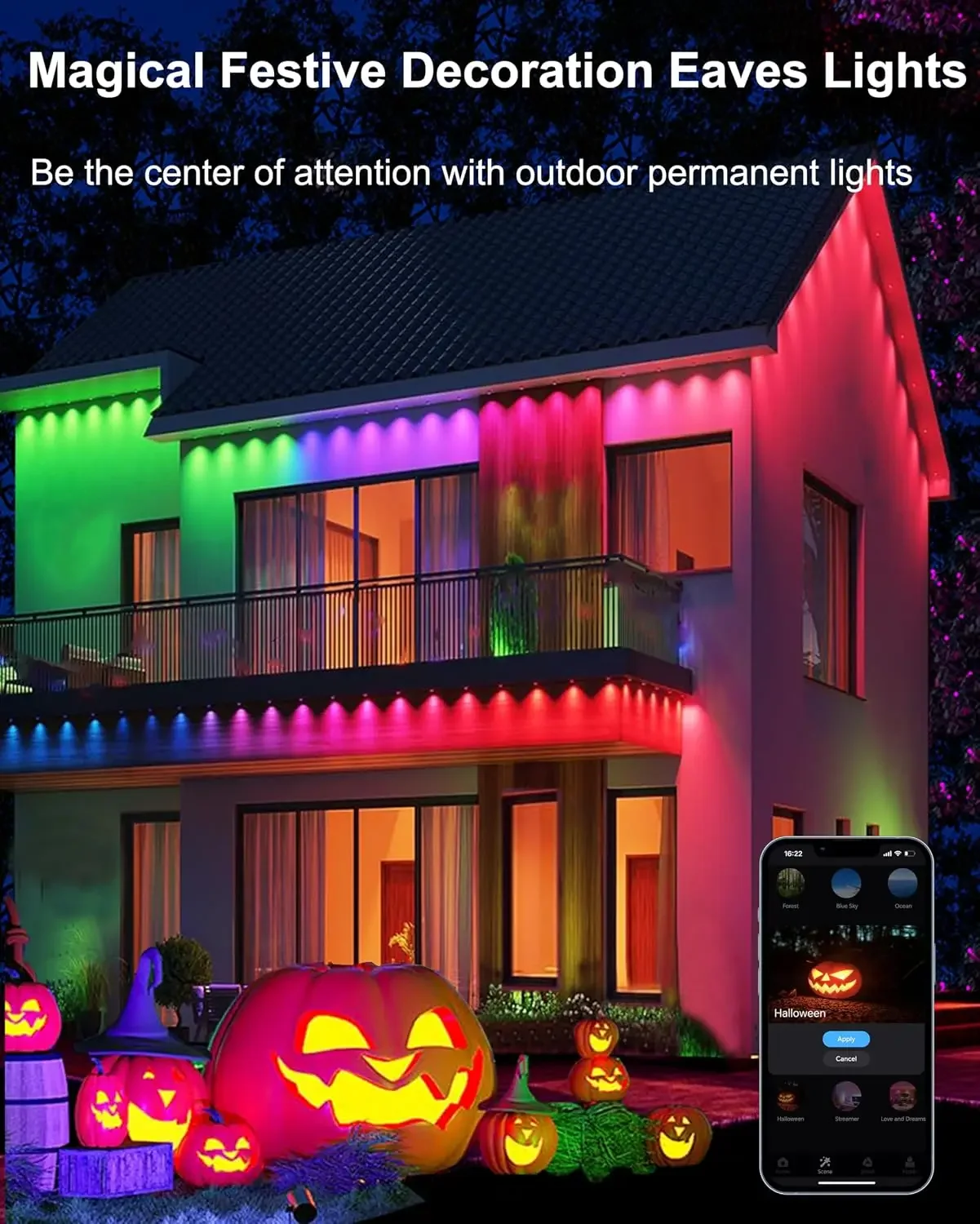 RGBCW Permanent Outdoor Lights,108 Scene Modes Smart Outdoor Christmas Lights with Voice Remote APP Control, IP68 LED Eaves Ligh