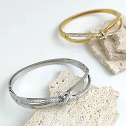 New bow zircon stainless steel gold plated 18K bracelet, high quality waterproof silver jewelry, gift for wife