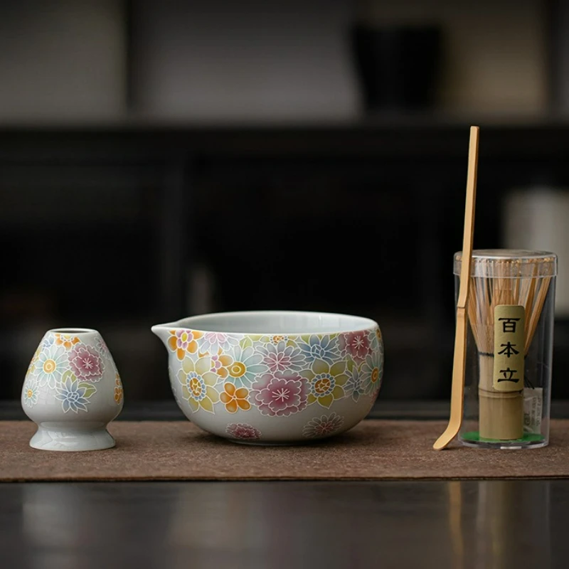 

Japanese Style Hand-Painted Matcha Set Matcha Bowl Whisk Spouted Tea Making Tools Handcrafted Tea Ceremony Utensils Accessories