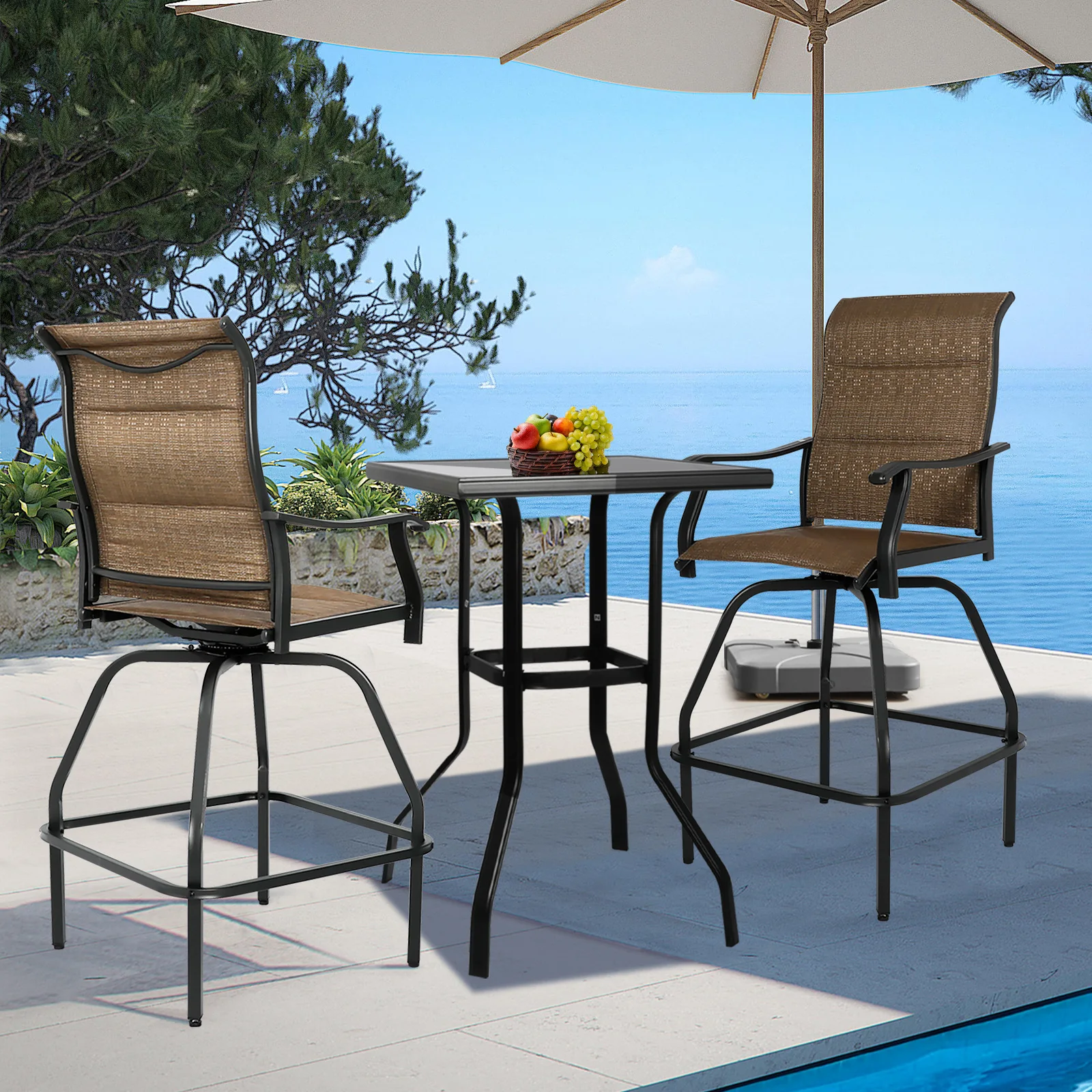 Wrought iron high table and chair Teslin outdoor table and chair combination open-air garden villa backrest table and chair