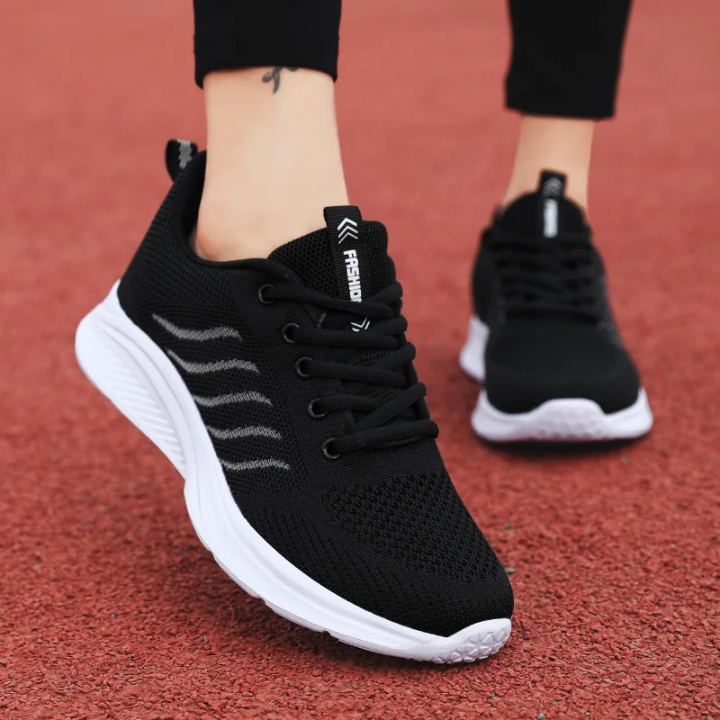 New breathable hollowed-out sports shoes mesh top casual lightweight shock absorption women\'s shoes anti-skid running soft-soled