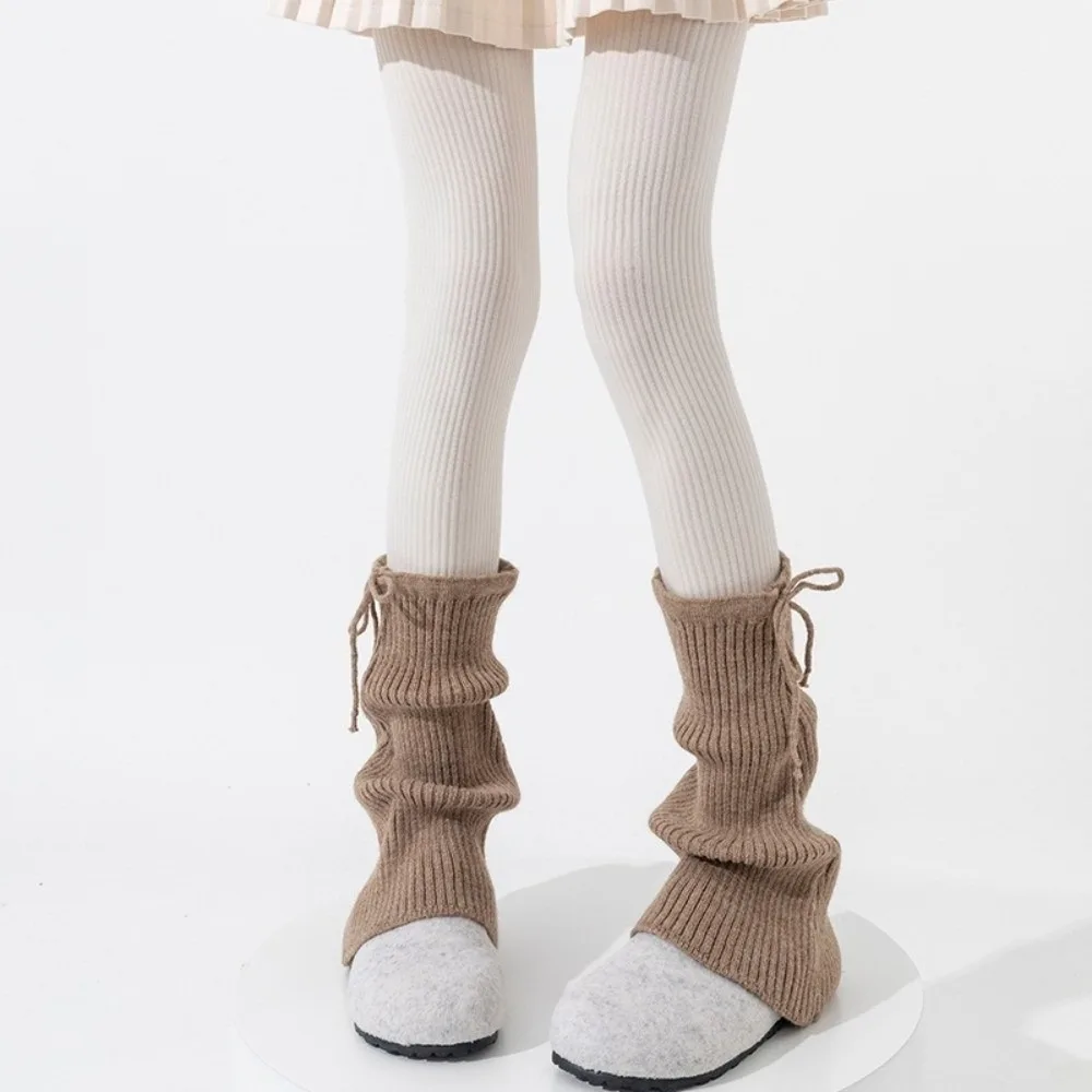 

New Solid Color Leg Warmers Knitted Bow Harajuku Middle Tube Socks Thickened Mid-Calf Sock Gift