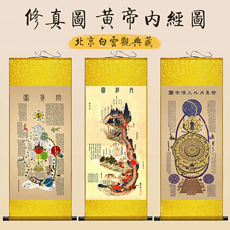 Inner Canon of Huangdi Silk Wall Art, Porch Hanging Scroll,Oriental Chinese Medicine, TCM Hanging Painting, Living Room Decor