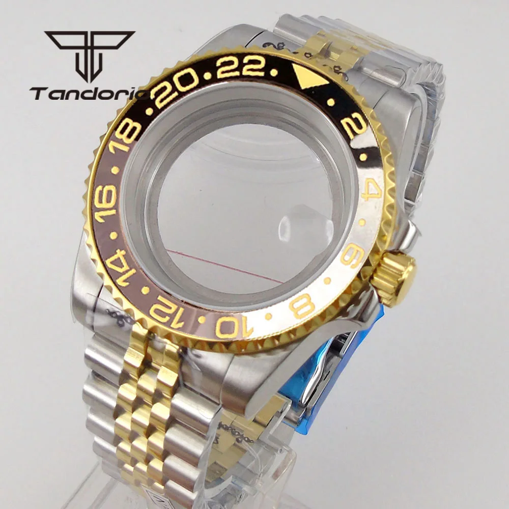 40mm Stainless Steel Watch Case Gold Coated Two Tone Bracelet Rotating Bezel Sapphire Fit NH34 NH35 NH36 ETA2824 PT5000 Miyota82