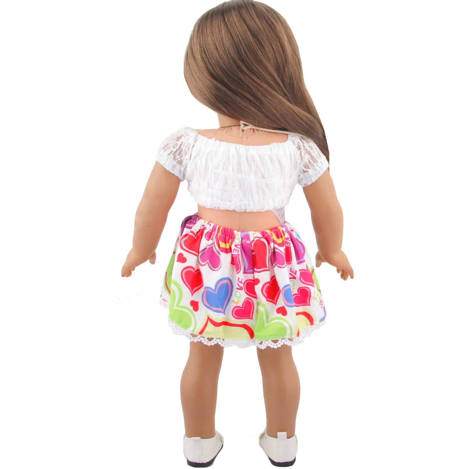 Laço fora do ombro camiseta + laço laço amor saia conjunto para 18 Polegada boneca americana, 43cm bebê recém-nascido & og menina boneca roupas menina brinquedo