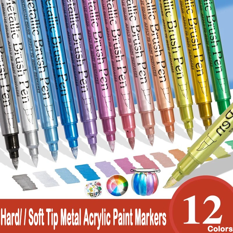 

12 Color Metallic Marker Pen Resin Drawing Pen Acrylic Paint DIY Highlights Permanent Marker DIY Card Art Supplies Stationery