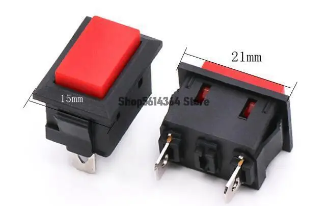 5pcs KCD-101 15x21mm Non- Lock Red 2 Pins Rocker Switch Push Button Switch 