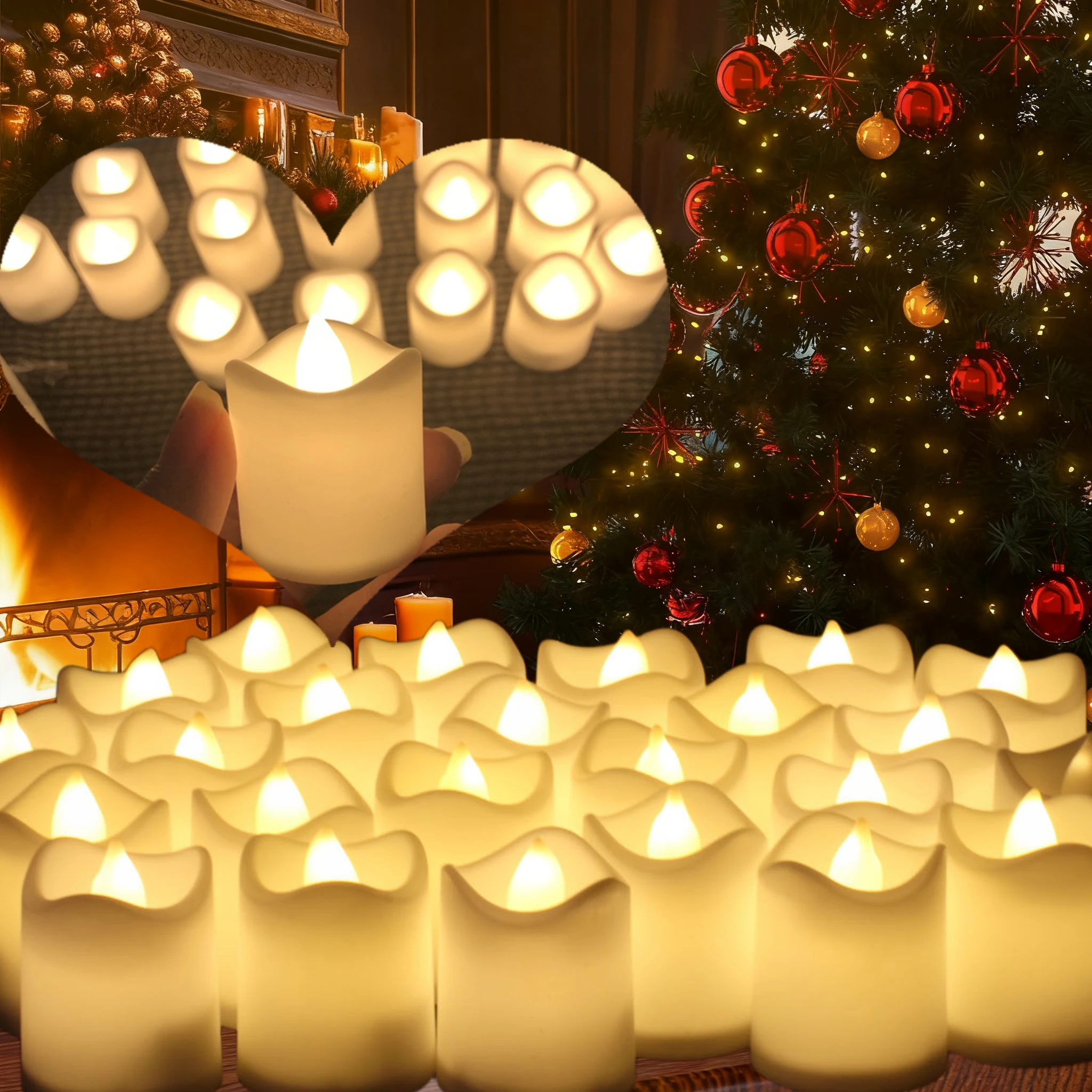 24PC Pack Flameless LED Candles Flicker/Non-Flicker Battery Operated Tea Lights Warm White for Wedding Table Christmas Decor