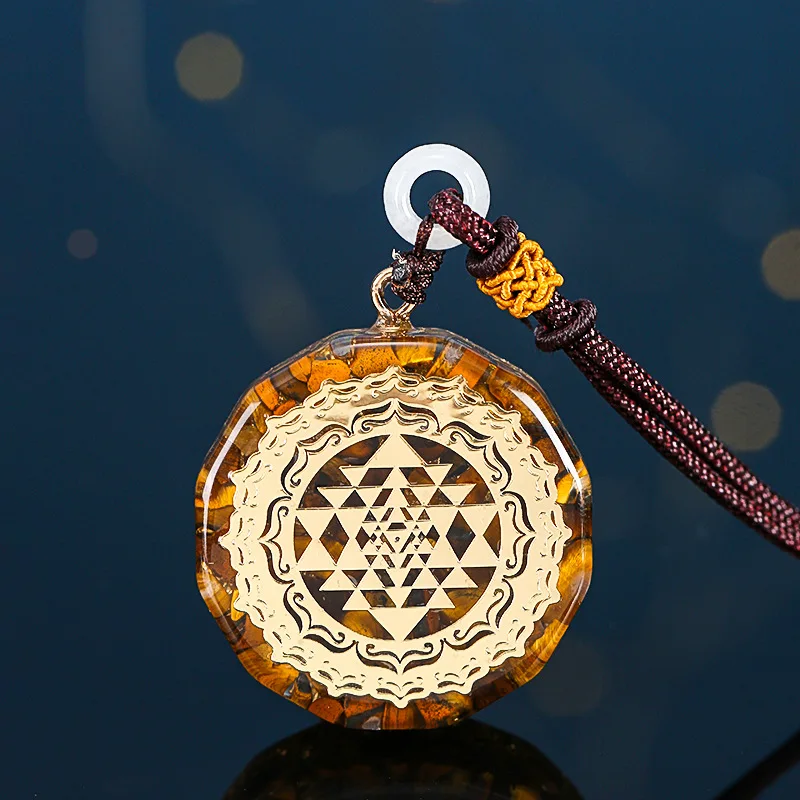 Orgonite Pendant Sri Yantra Necklace Sacred Geometry 7 Chakra Crystal Tiger Eye Energy Meditation for Women Men Jewelry Dropping