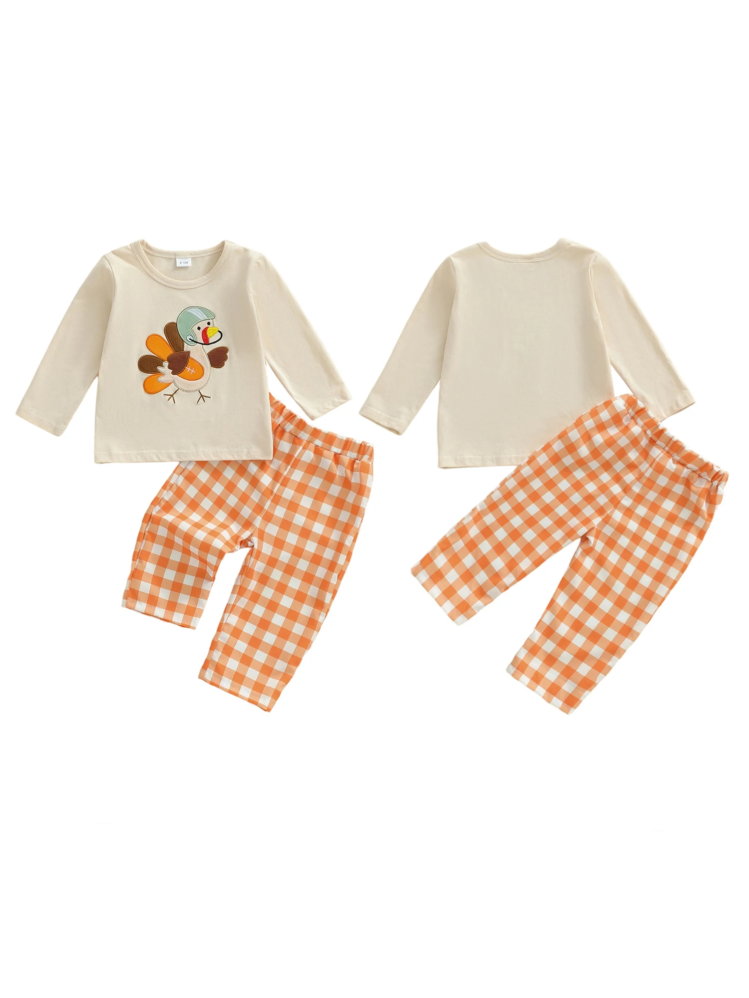 

Очаровательный детский костюм на День Благодарения с вышитой рубашкой с длинными рукавами и клетчатыми брюками — идеальный комплект из 2 предметов