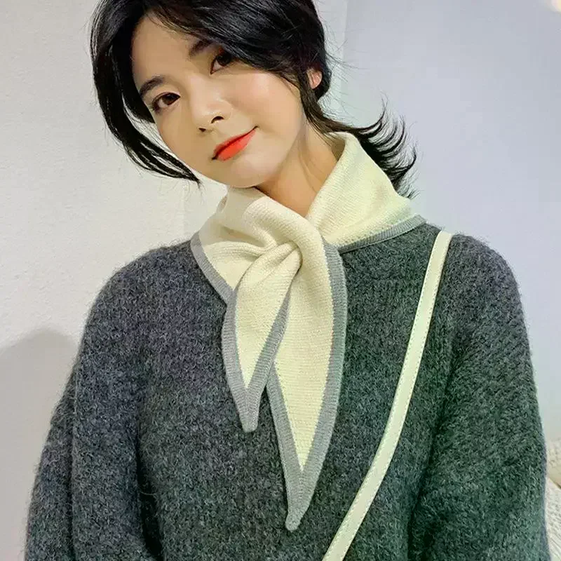 

Женский осенний теплый треугольный шарф, искусственные воротники, маленькая шаль для классической рубашки, съемный воротник, вязаный шарф, защита шеи