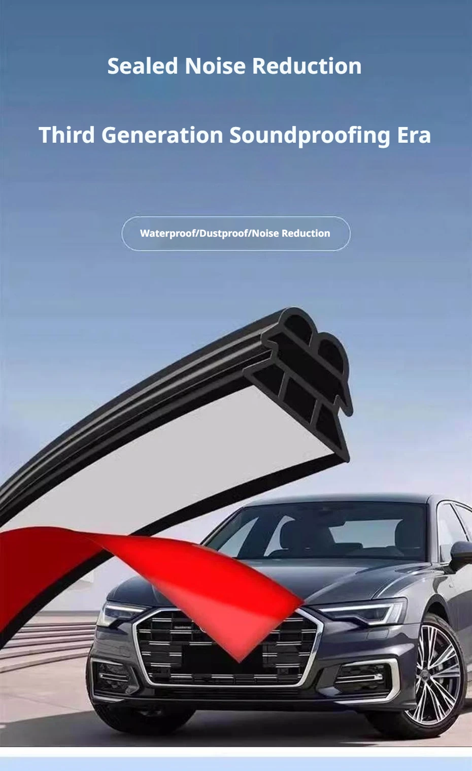 SEAMETAL Gummi-Autotürdichtungsstreifen, 3-lagig, verdickt, Schalldämmung, staubdichter Schutzstreifen, für Autotür, Motorhaube, Kofferraum, Wetterschutzleiste – Detail 1
