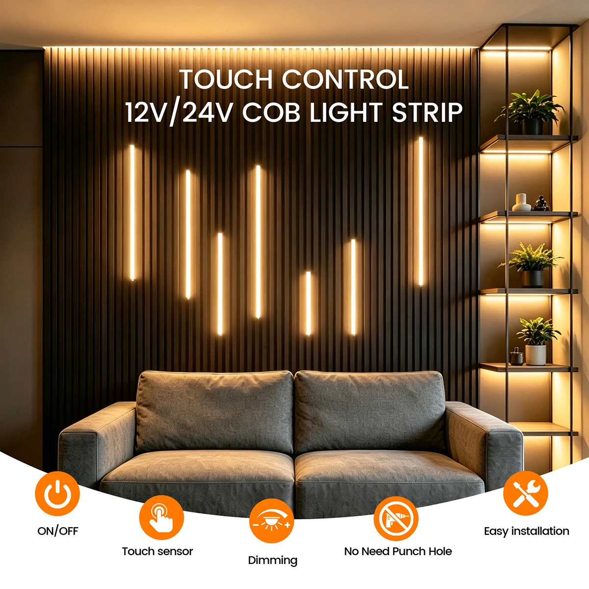 Under Cabinet Free-cut COB LED Strip Light 5mm PCB Display Closet Bookcase Wardrobe Lamp Penetrable Wood Dimmable Touch Sensor view 3