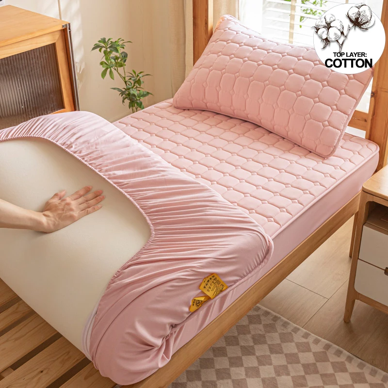 Thickened Mattress Cover Top Layer Cotton Mattress Protector Breathable Bed Fitted Sheet for Students, Youth, Children, Adults